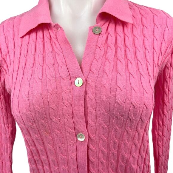 Zara Pink Cable Knit Button Down Collar Long Sleeve Cardigan Sweater Top Size S - Picture 3 of 5